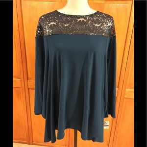 Alfani Teal Sequined Blouse. Bell Sleeves